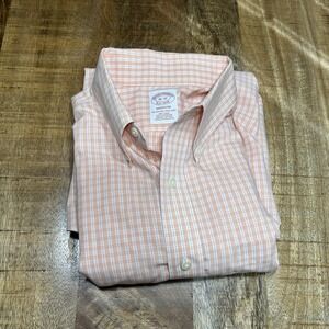 Brooks Brother Orange and White Button Down Shirt Madison 16-32